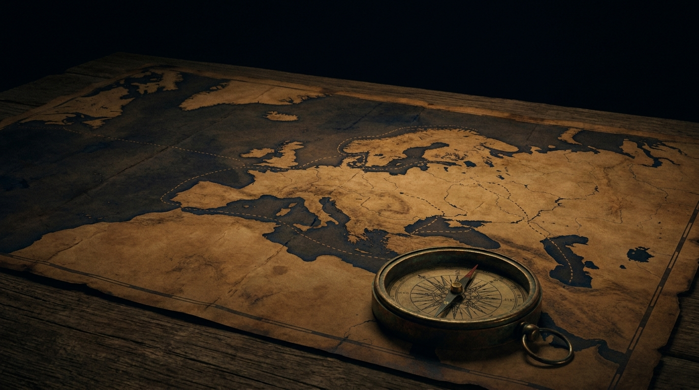 Antique parchment map tracing tribal migration routes across the Caucasus into the British Isles