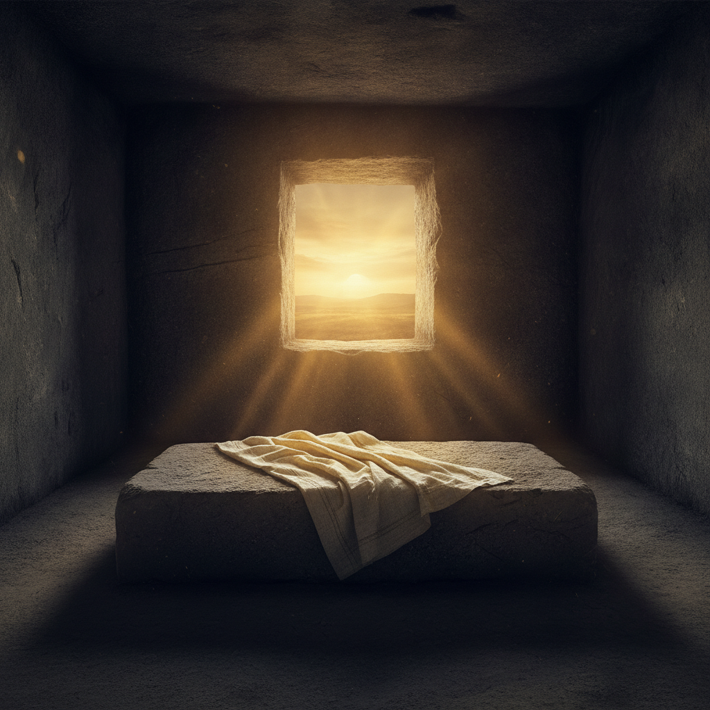 An empty rock-cut tomb at first light