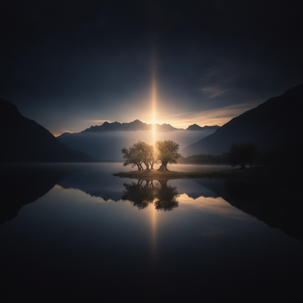 A pristine dawn over a still lake &mdash; the seventh-day rest of creation